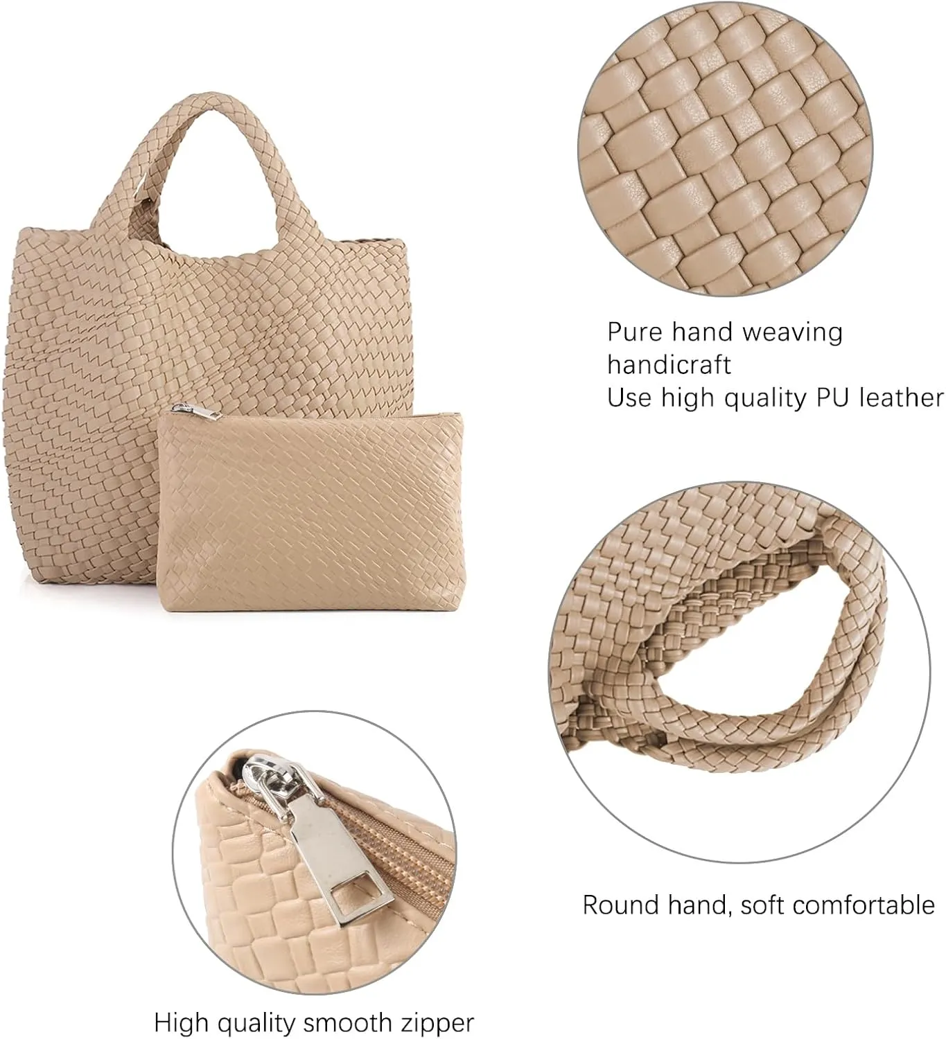 Tote Bag For Women Vegan Leather Handmade Woven Tote Bag Beach Bag Travel Handbag And Purse Top Handle Hobo Tote Bags