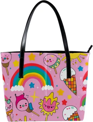 Tote Bag, Large Tote Bags for Women, Women's Tote Handbags, Cartoon Rainbow Ice Cream Cloud Sun, Tote Bags Women