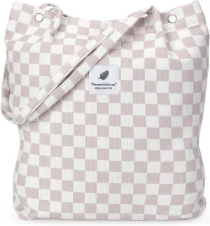 Tote Women Girls, Large Capacity Corduroy Reusable Grocery Shoulder Bag with Inner Pockets