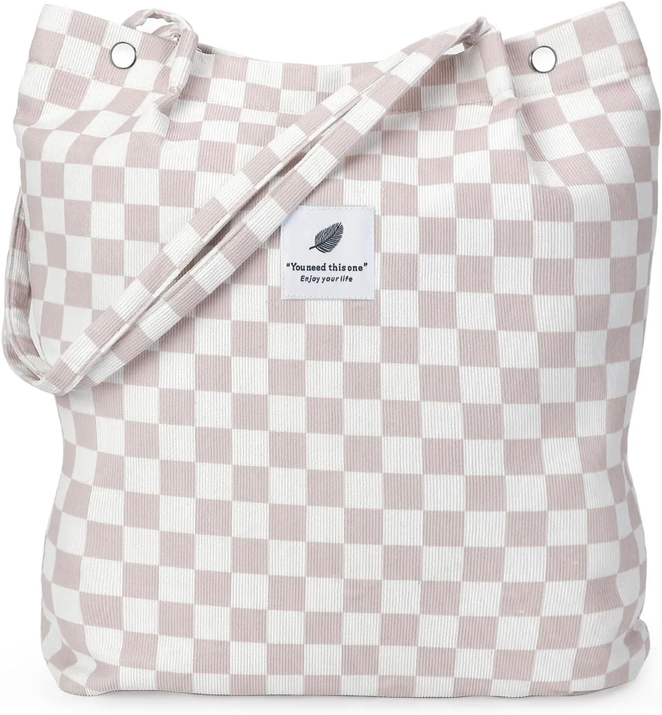 Tote Women Girls, Large Capacity Corduroy Reusable Grocery Shoulder Bag with Inner Pockets