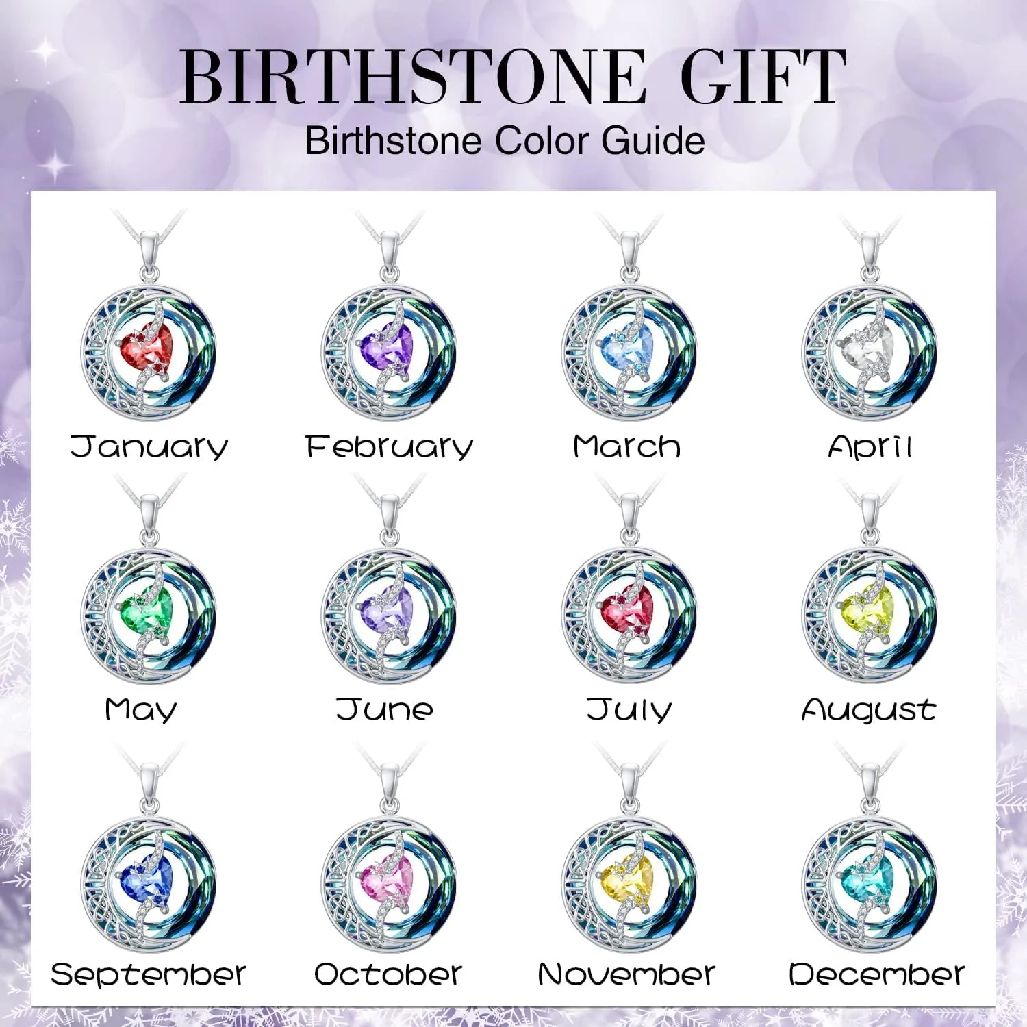 TOUPOP Mothers Day Gifts Birthstone Necklace for Women 925 Sterling Silver Moon and Star Pendant Celtic Moon Crystal Jewelry Anniversary Birthday Gift for Mom Wife Her Girlfriend