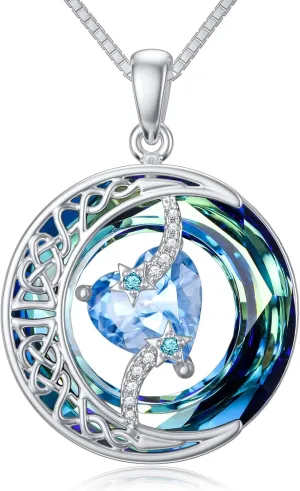 TOUPOP Mothers Day Gifts Birthstone Necklace for Women 925 Sterling Silver Moon and Star Pendant Celtic Moon Crystal Jewelry Anniversary Birthday Gift for Mom Wife Her Girlfriend