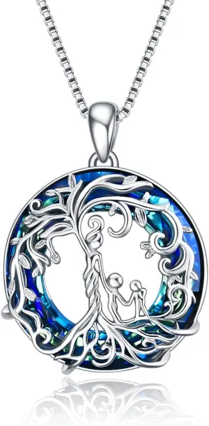 TOUPOP Mothers Day Gifts for Mom, Mothers and Daughter/Son Necklace, 925 Sterling Silver Tree of Life Pendant Family Crystal Jewelry Birthday Gifts for Women Mother Grandma Wife