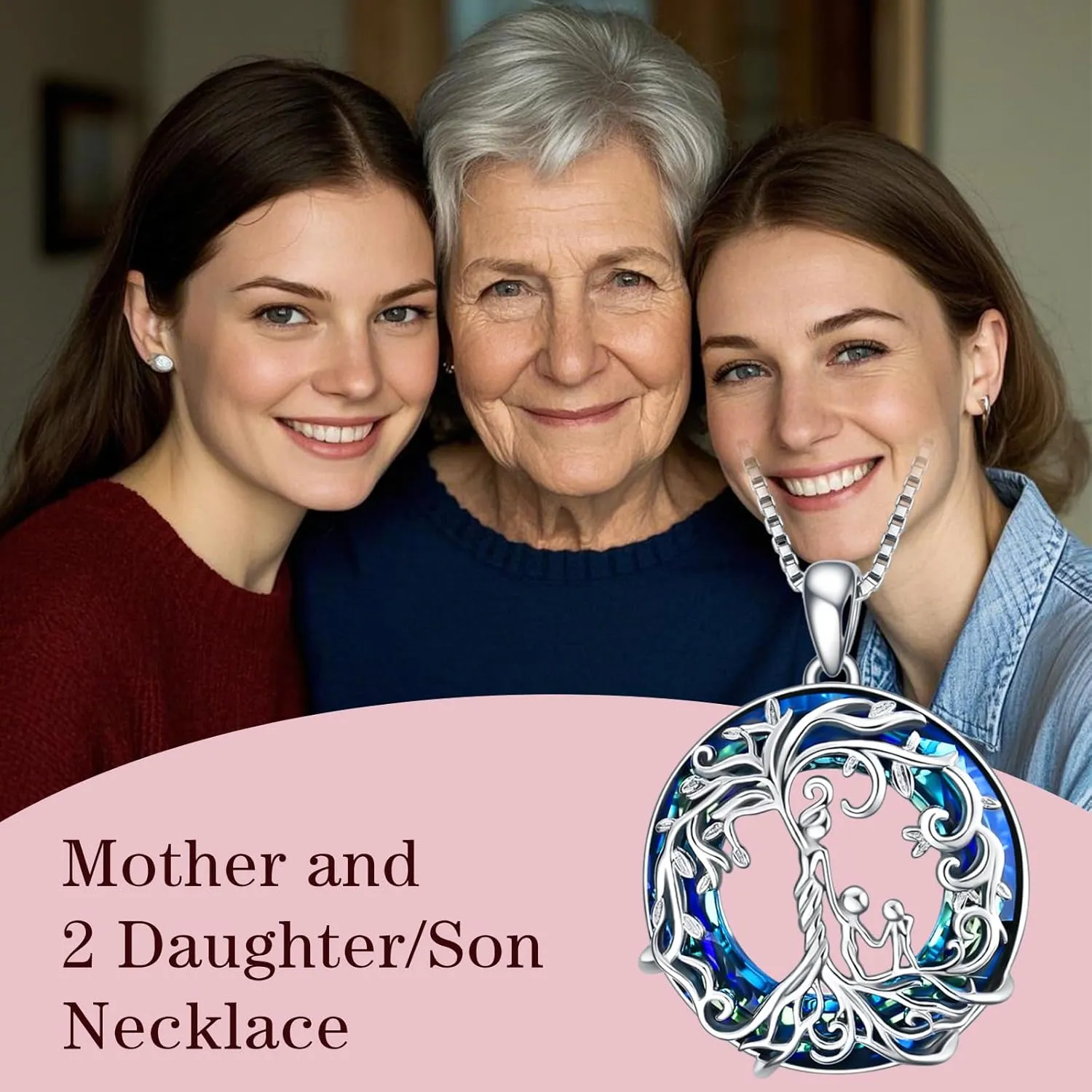 TOUPOP Mothers Day Gifts for Mom, Mothers and Daughter/Son Necklace, 925 Sterling Silver Tree of Life Pendant Family Crystal Jewelry Birthday Gifts for Women Mother Grandma Wife