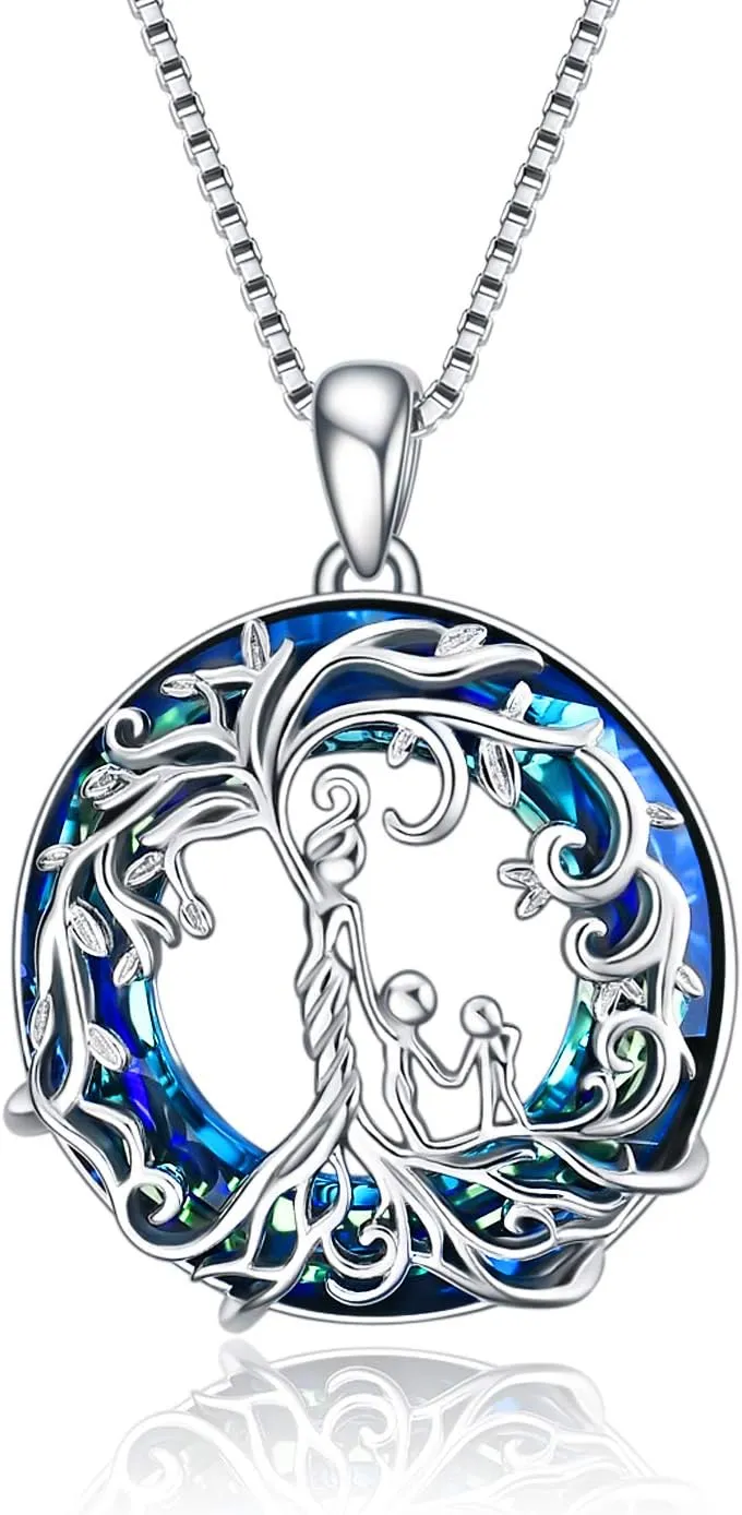 TOUPOP Mothers Day Gifts for Mom, Mothers and Daughter/Son Necklace, 925 Sterling Silver Tree of Life Pendant Family Crystal Jewelry Birthday Gifts for Women Mother Grandma Wife