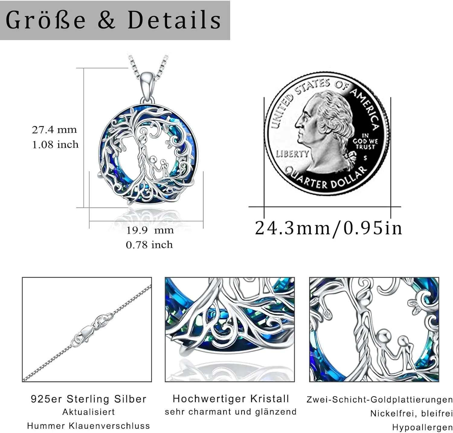 TOUPOP Mothers Day Gifts for Mom, Mothers and Daughter/Son Necklace, 925 Sterling Silver Tree of Life Pendant Family Crystal Jewelry Birthday Gifts for Women Mother Grandma Wife