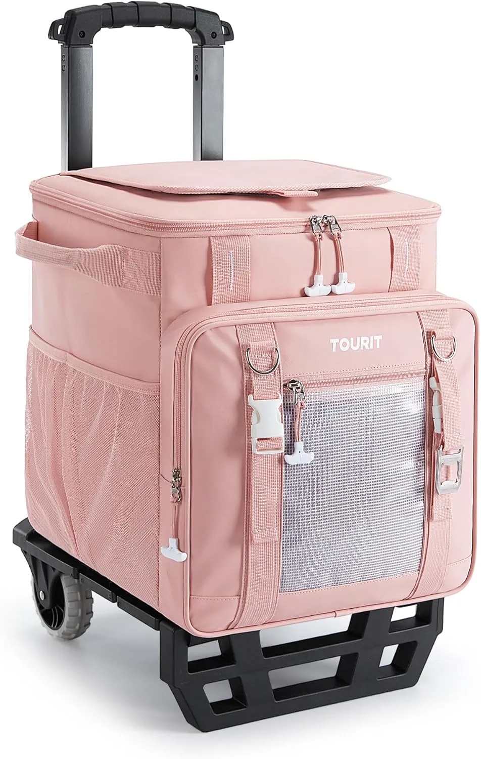 TOURIT 30L/50-Can Cooler with Wheels - 16Hrs Ice Retention Rolling Cooler with Retractable Handle & Oversized All-Terrain Tires, PU-Coated Waterproof Soft Cooler Bag for Camping, Beach Travel, Picnics