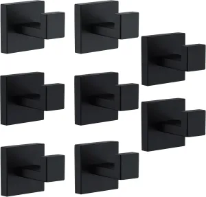 Towel Hooks For Bathrooms, Matte Black Towel Hook For Kitchen Bathroom, SUS304 Stainless Steel Coat Hook, Square Heavy Duty Holder Robe Hooks For Hanging Towels, Coats,Sponges,Wall Mount, 8 Pack