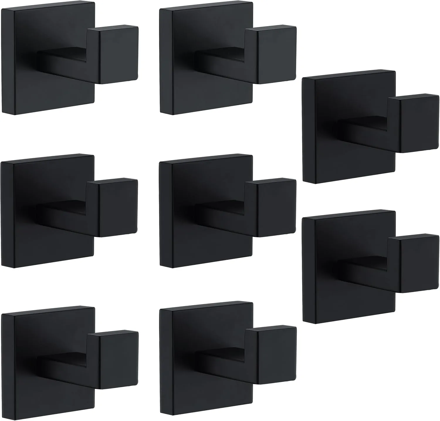Towel Hooks For Bathrooms, Matte Black Towel Hook For Kitchen Bathroom, SUS304 Stainless Steel Coat Hook, Square Heavy Duty Holder Robe Hooks For Hanging Towels, Coats,Sponges,Wall Mount, 8 Pack