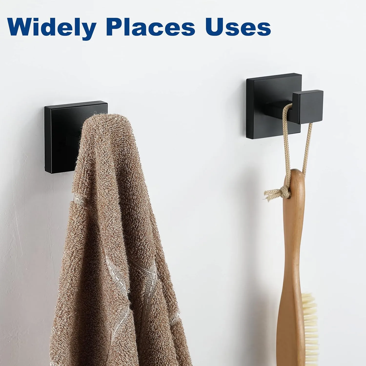 Towel Hooks For Bathrooms, Matte Black Towel Hook For Kitchen Bathroom, SUS304 Stainless Steel Coat Hook, Square Heavy Duty Holder Robe Hooks For Hanging Towels, Coats,Sponges,Wall Mount, 8 Pack