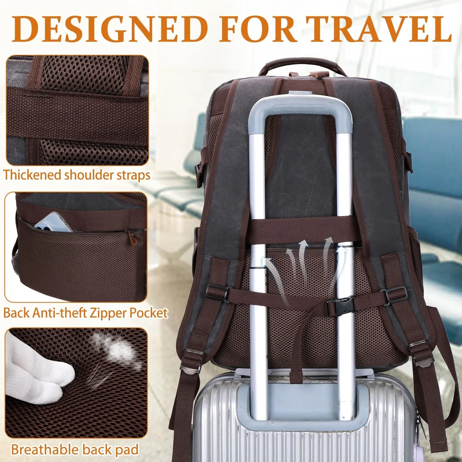 Travel Backpack for Men Carry On Backpack Flight Approved Personal Item Backpack, 18.4 inch Laptop Backpack Casual Daypack Weekender Business Hiking Backpack, Black Gray