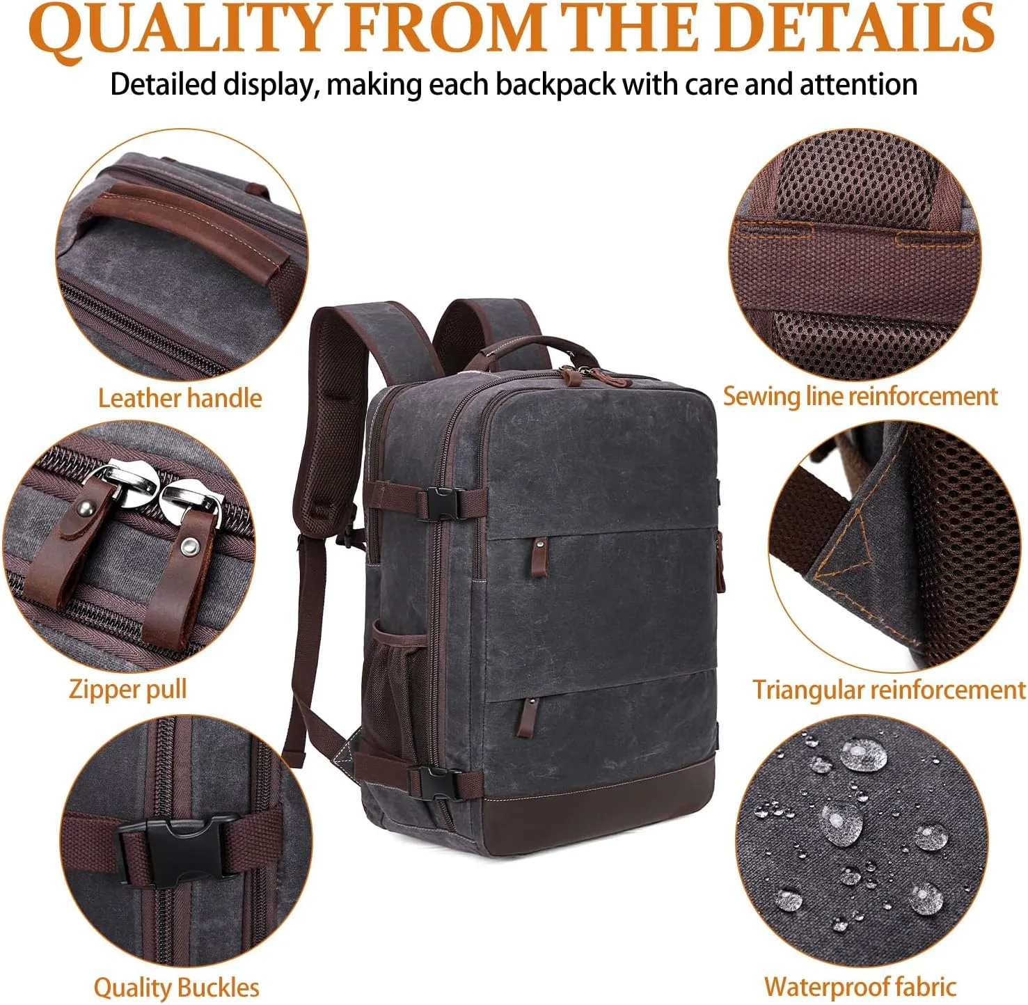 Travel Backpack for Men Carry On Backpack Flight Approved Personal Item Backpack, 18.4 inch Laptop Backpack Casual Daypack Weekender Business Hiking Backpack, Black Gray