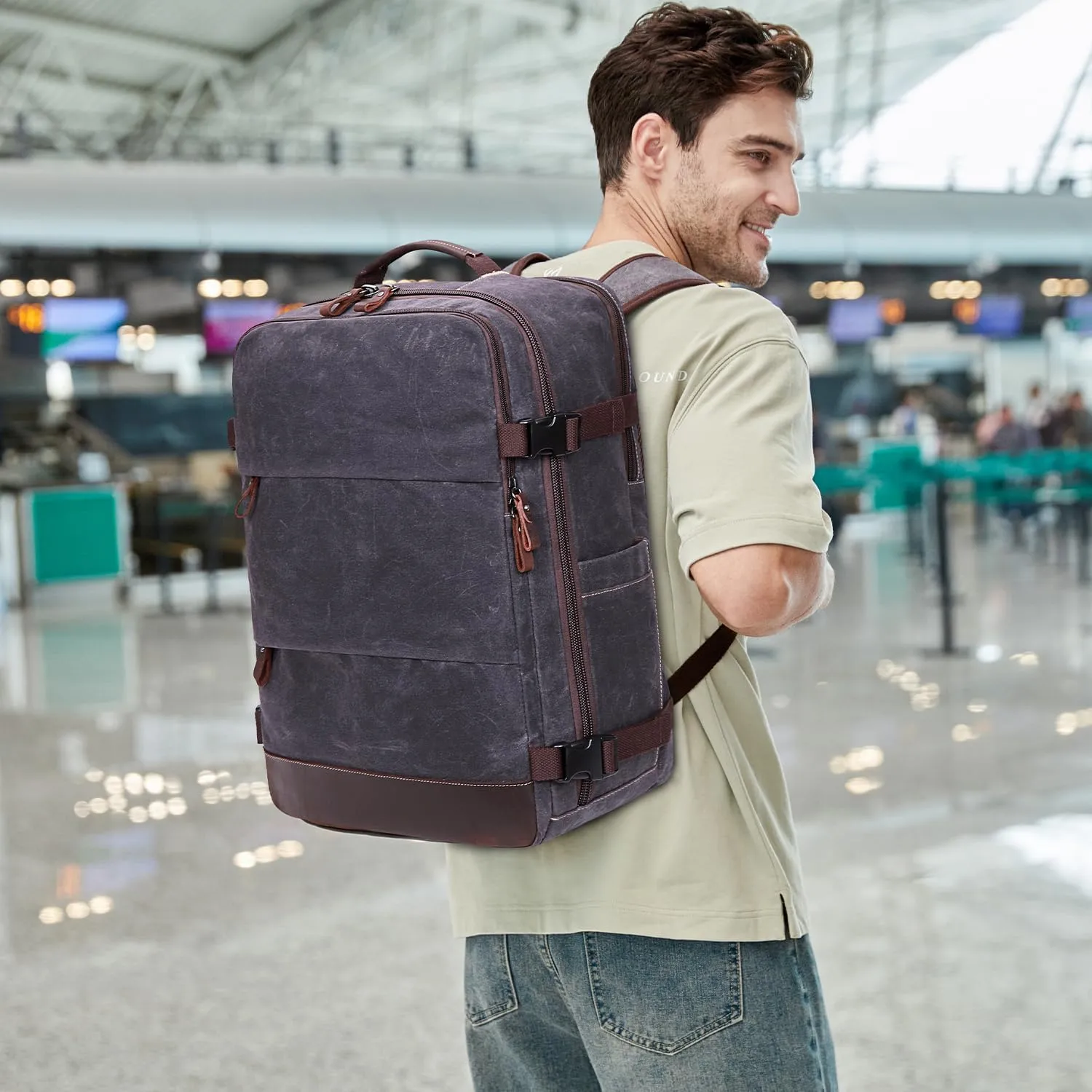Travel Backpack for Men Carry On Backpack Flight Approved Personal Item Backpack, 18.4 inch Laptop Backpack Casual Daypack Weekender Business Hiking Backpack, Black Gray