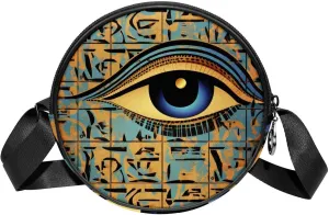 Travel Crossbody Bags for Women, Round, Shoulder Bag, Egyptian Patterns Eye