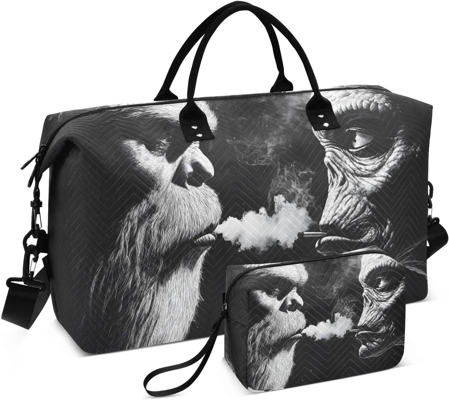 Travel Duffel Bag Alien Sasquatch Funny Black, Gym Bags with Multiple Interior Pockets for Men Women Toiletry Purse Included 20.5”x 1.9” x 13.8”