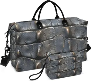 Travel Duffel Bag Alligator Leather Texture Gym Bag Sports Tote Bag with Multiple Interior Pockets Shoulder Weekender Bag for Women Men with Toiletry Bag 20.5”x 7.9”x 13.8