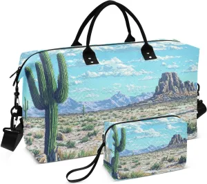 Travel Duffel Bag Arizona Desert Landscape Cactus Gym Bag Sports Tote Bag with Multiple Interior Pockets Shoulder Weekender Bag for Women Men with Toiletry Bag 20.5”x 7.9”x 13.8