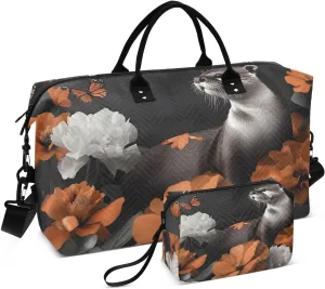 Travel Duffel Bag Beaver Florals Butterfly, Gym Bags with Multiple Interior Pockets for Men Women Toiletry Purse Included 20.5”x 1.9” x 13.8”