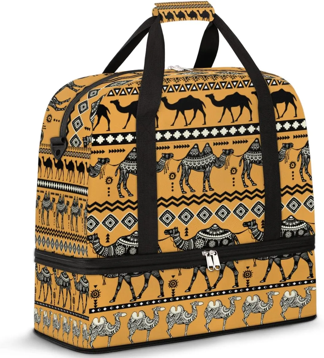Travel Duffel Bag Ethnic Animal Camel Sport Gym Bag for Woman Man,Waterproof Foldable Weekend Overnight Bag for Yoga Workout Training with Shoe Compartment