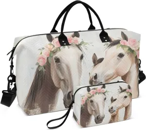 Travel Duffel Bag Horse Garland Vintage, Gym Bags with Multiple Interior Pockets for Men Women Toiletry Purse Included 20.5”x 1.9” x 13.8”