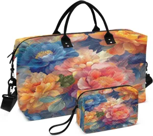 Travel Duffel Bag Large Weekender Overnight Bags for Women Men, Bright Flower Motif_4 Gym Bag with Toiletry Bag