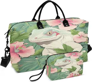 Travel Duffel Bag Large Weekender Overnight Bags for Women Men, Lizard Gym Bag with Toiletry Bag