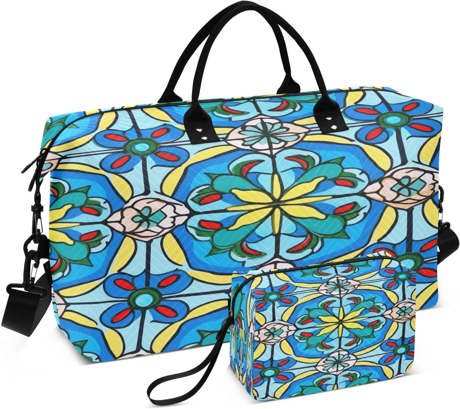 Travel Duffel Bag Large Weekender Overnight Bags for Women Men, Mexican Tile Gym Bag with Toiletry Bag