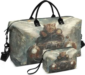 Travel Duffel Bag Leopard Wings Car, Gym Bags with Multiple Interior Pockets for Men Women Toiletry Purse Included 20.5”x 1.9” x 13.8”