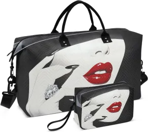 Travel Duffel Bag Lip Red Woman, Gym Bags with Multiple Interior Pockets for Men Women Toiletry Purse Included 20.5”x 1.9” x 13.8”