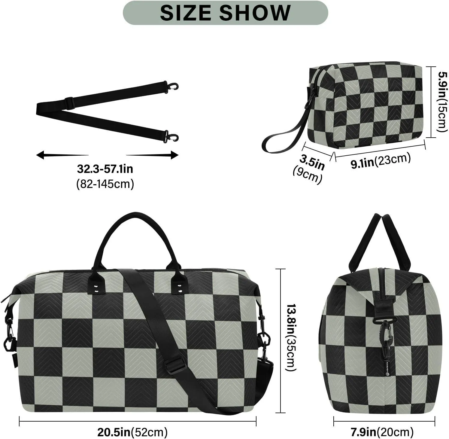 Travel Duffel Bags, Checkered Plaid Large Capacity Weekender Bags, Weekender Overnight Bag with Toiletry Bag, Gym Duffel Bag with Women and Men