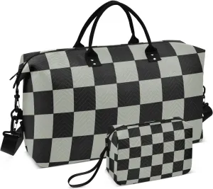 Travel Duffel Bags, Checkered Plaid Large Capacity Weekender Bags, Weekender Overnight Bag with Toiletry Bag, Gym Duffel Bag with Women and Men