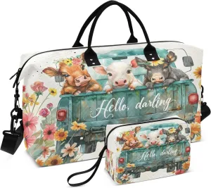 Travel Duffle Bag Gym Bag, Highland Cow Pig Donkey Weekender Bags for Women with Toiletry Bag Travel Tote Bag Swim Bag