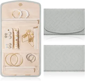 Travel Jewelry Holder Organizer Case, Foldable Jewelry Roll Storage Bag for Necklaces Rings Earrings Bracelets, Large, Grey