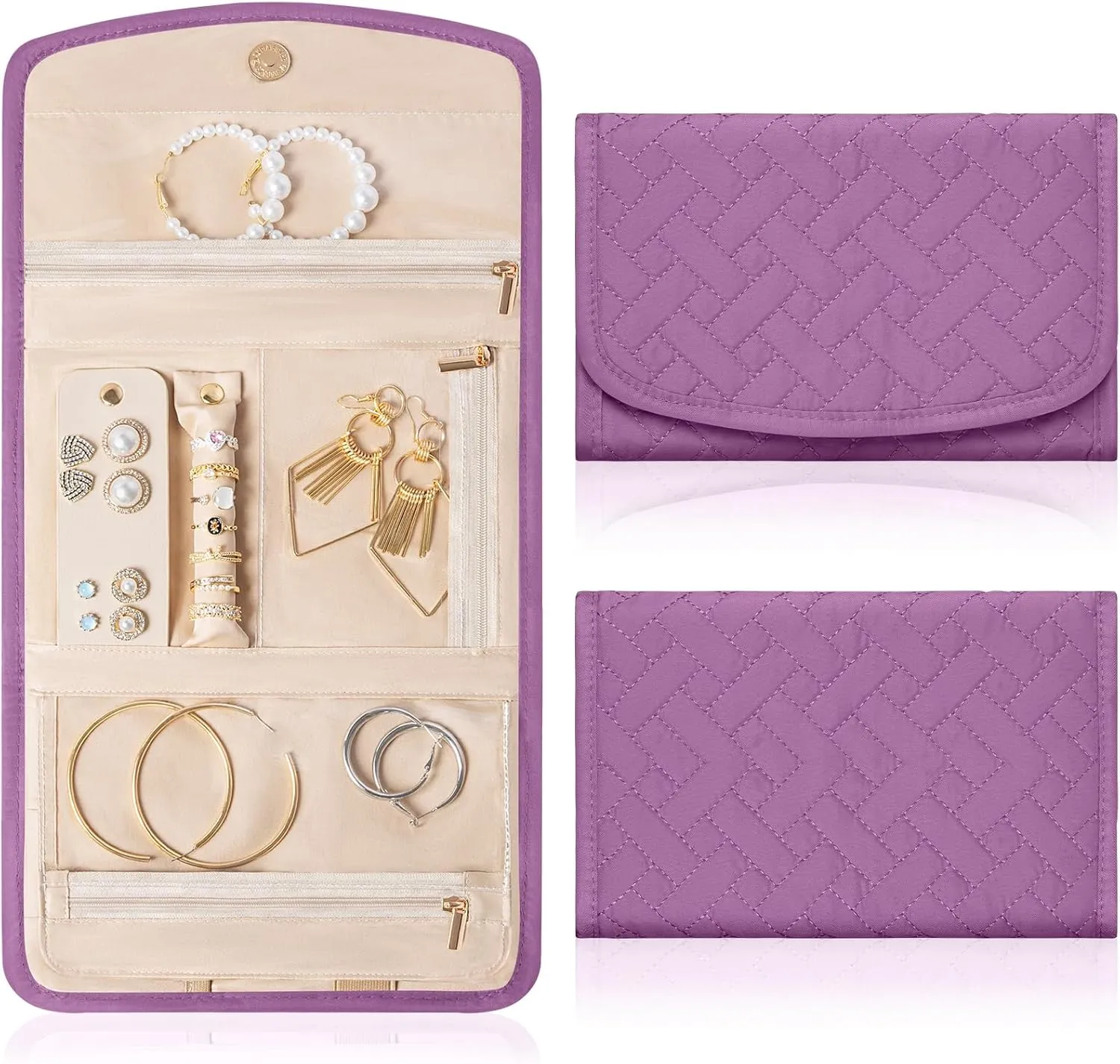 Travel Jewelry Holder Organizer Case, Foldable Jewelry Storage Bag for Necklaces Rings Earrings Bracelets, Large, Purple