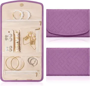 Travel Jewelry Holder Organizer Case, Foldable Jewelry Storage Bag for Necklaces Rings Earrings Bracelets, Large, Purple