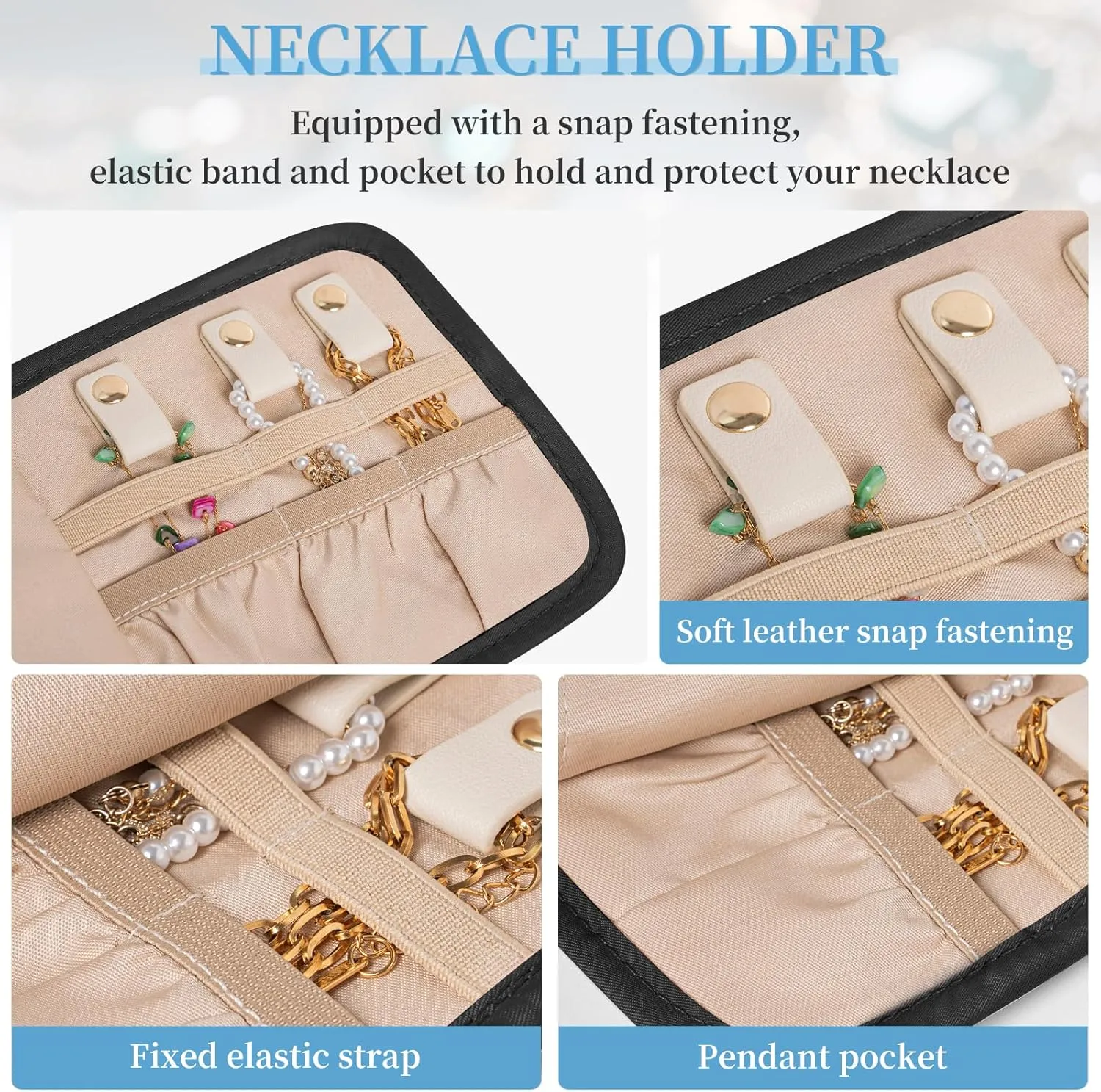 Travel Jewelry Holder Organizer Case, Foldable Jewelry Storage Bag, for Necklaces Rings Earrings Bracelets, Small, Black