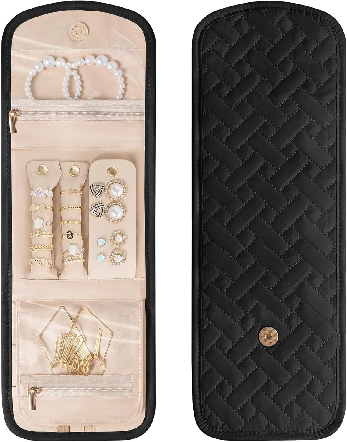 Travel Jewelry Holder Organizer Case, Foldable Jewelry Storage Bag, for Necklaces Rings Earrings Bracelets, Small, Black