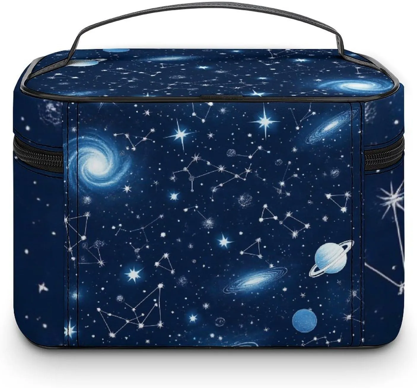 Travel Large Cosmetic Bag for Women, Portable Makeup Organizer Case with Handle Zodiac Constellation Galaxy Starry Night Stars Glow In The Dark Midnight Toiletry Bag Makeup Accessories