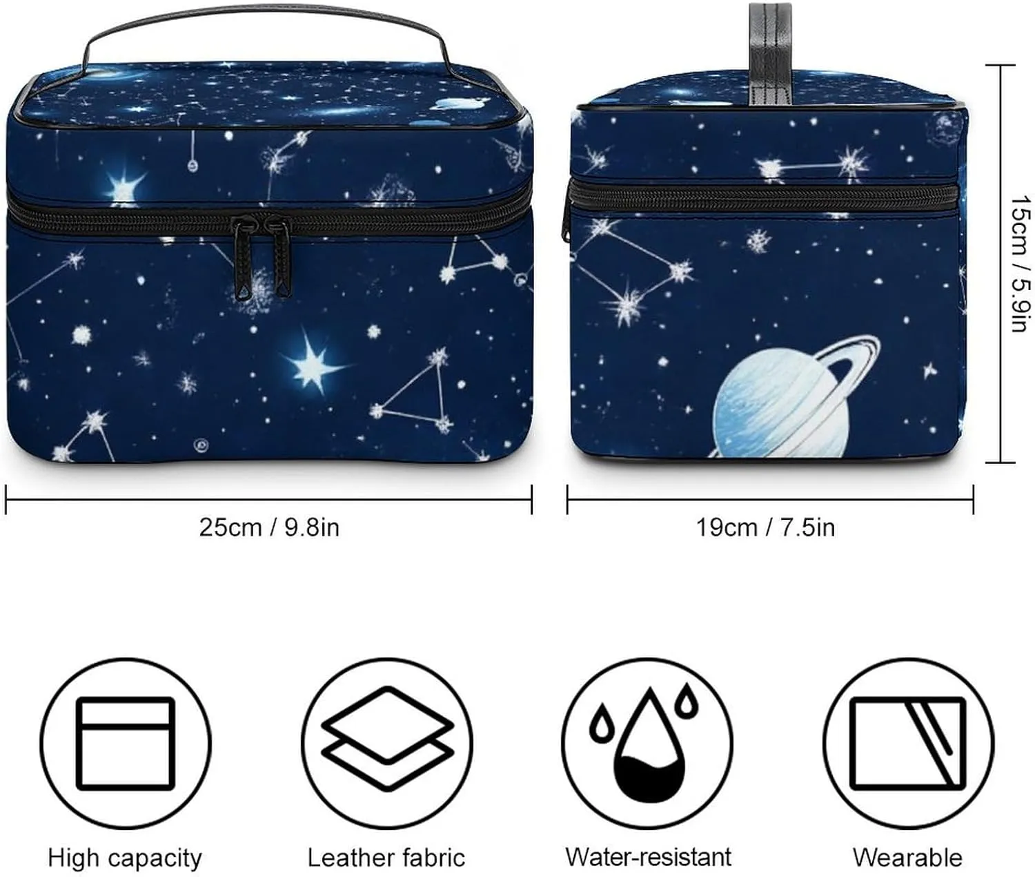 Travel Large Cosmetic Bag for Women, Portable Makeup Organizer Case with Handle Zodiac Constellation Galaxy Starry Night Stars Glow In The Dark Midnight Toiletry Bag Makeup Accessories