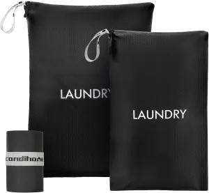 Travel Laundry Bag (2 Pcs - Large   Small) - Foldable Waterproof Washable Wet Dry Bag for Gym, Swimming, Yoga, and Workout Perfect for Dirty Clothes, Bathing Suits, Travel Accessories Black