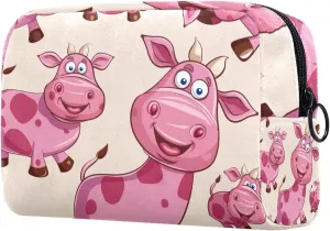 Travel Makeup Bag Cartoon Pink Cow Cosmetic Bag Toiletry Bag Portable Pouch For Women 7.3x3x5.1in