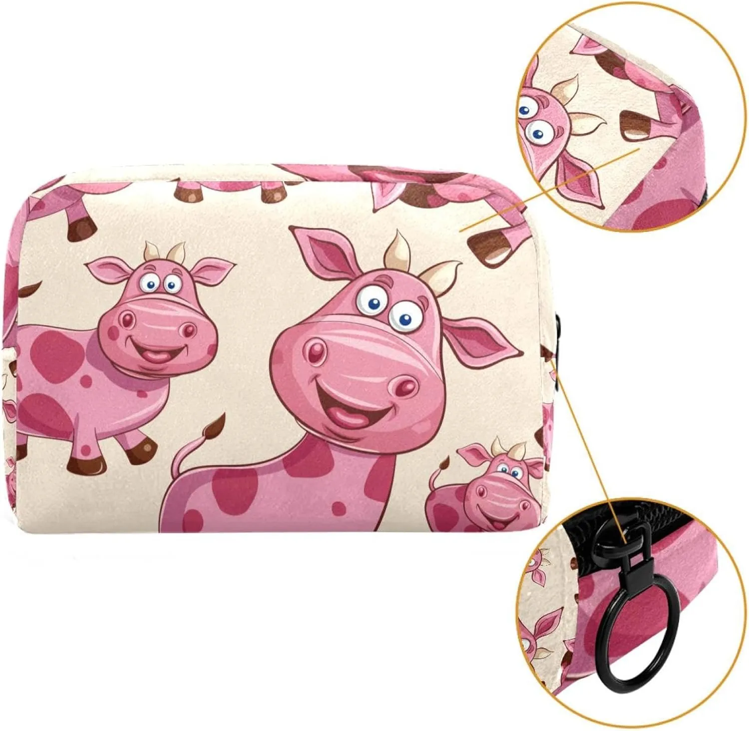 Travel Makeup Bag Cartoon Pink Cow Cosmetic Bag Toiletry Bag Portable Pouch For Women 7.3x3x5.1in