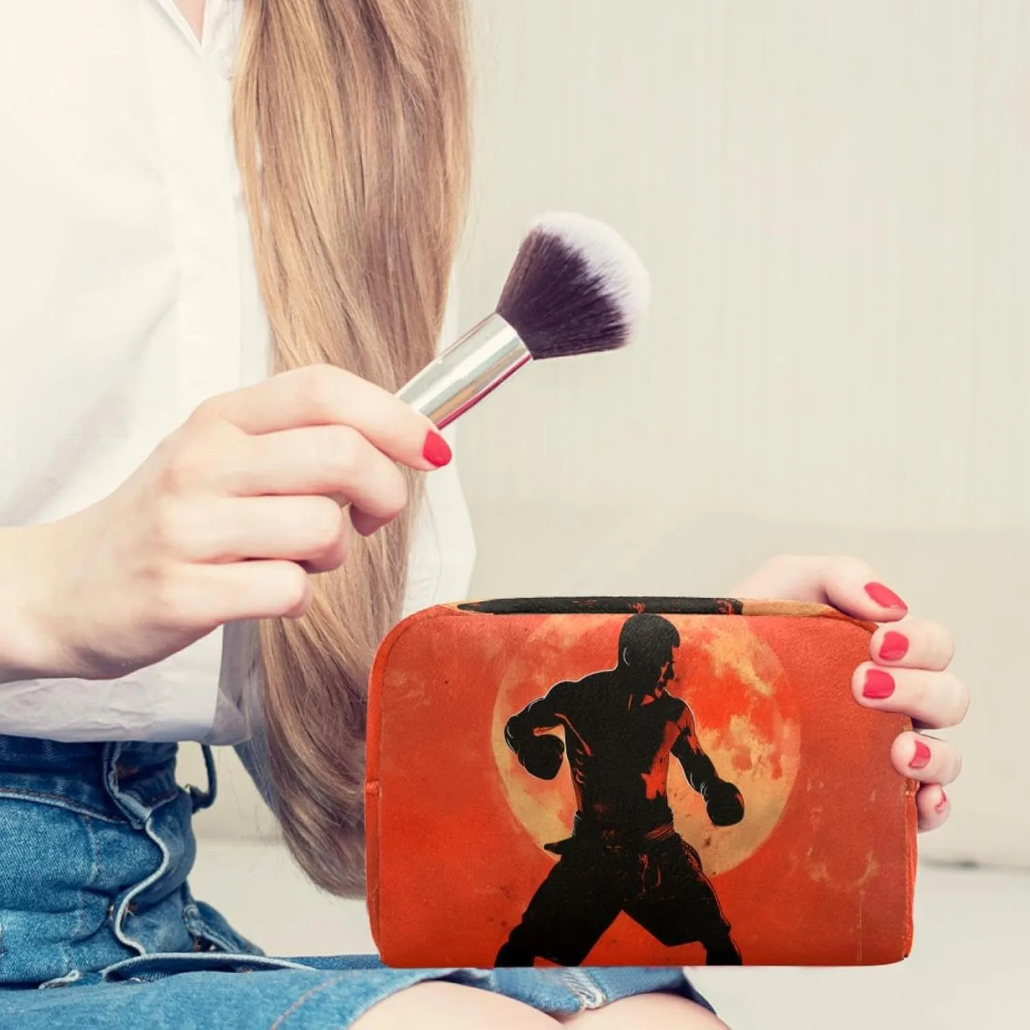 Travel Makeup Bag Muay Thai Red Cosmetic Bag Toiletry Bag Portable Pouch For Women 7.3x3x5.1in