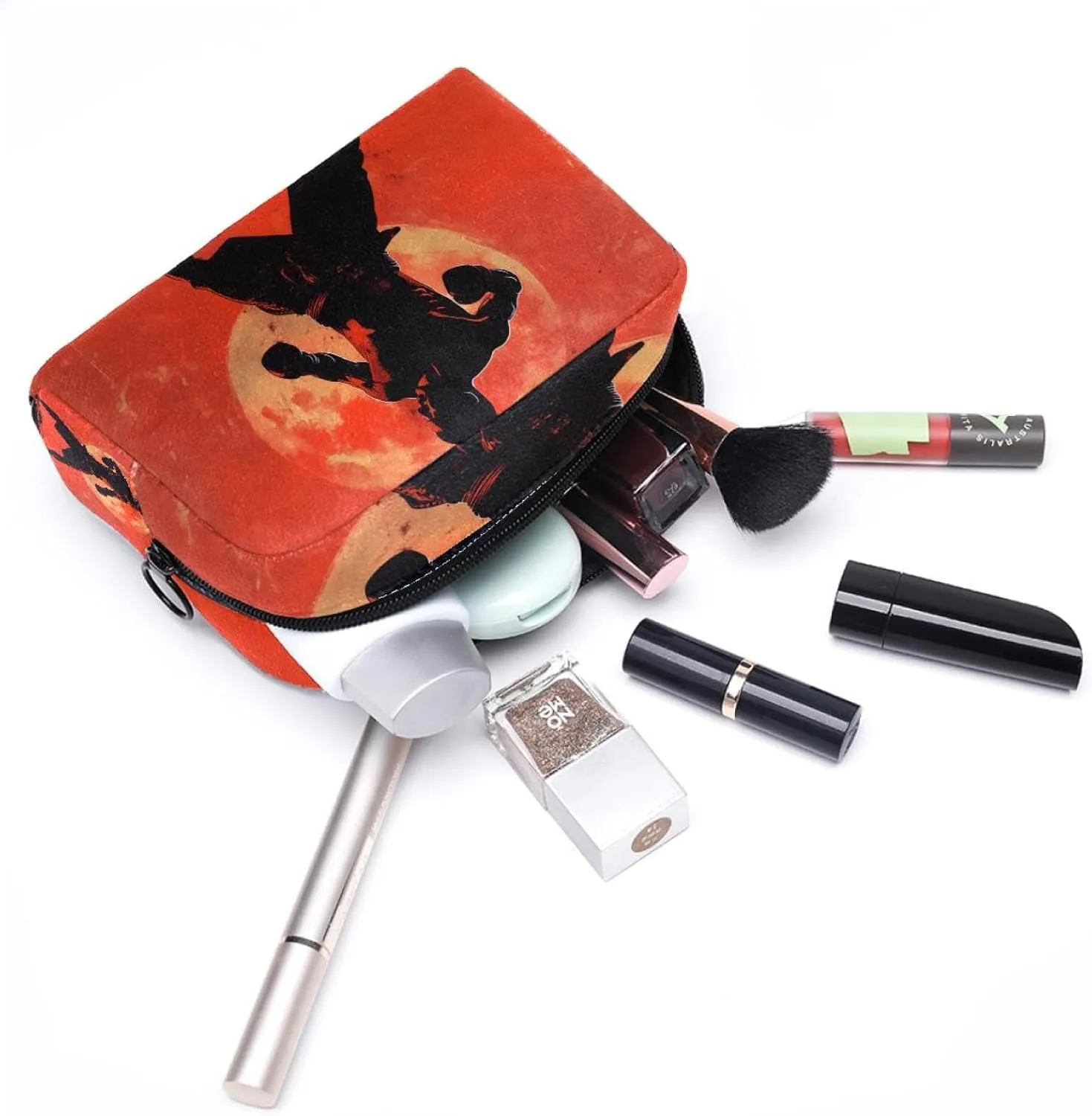 Travel Makeup Bag Muay Thai Red Cosmetic Bag Toiletry Bag Portable Pouch For Women 7.3x3x5.1in