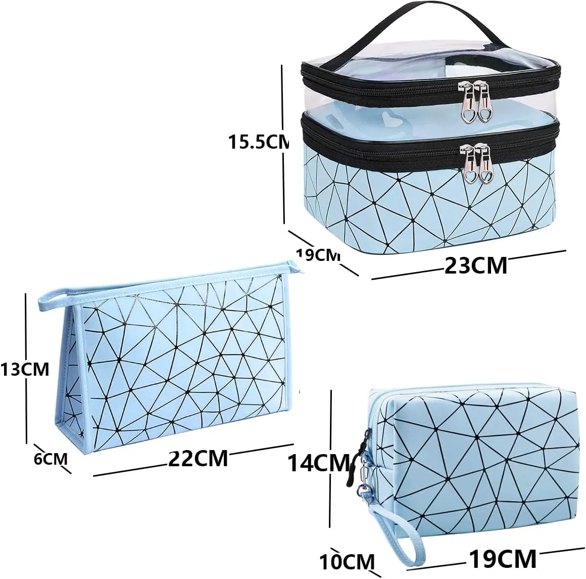 Travel Makeup Bag Organizer, Waterproofing Toiletry Bag Set, Skincare Bag with 2 Cosmetic Bags for Women(Blue)