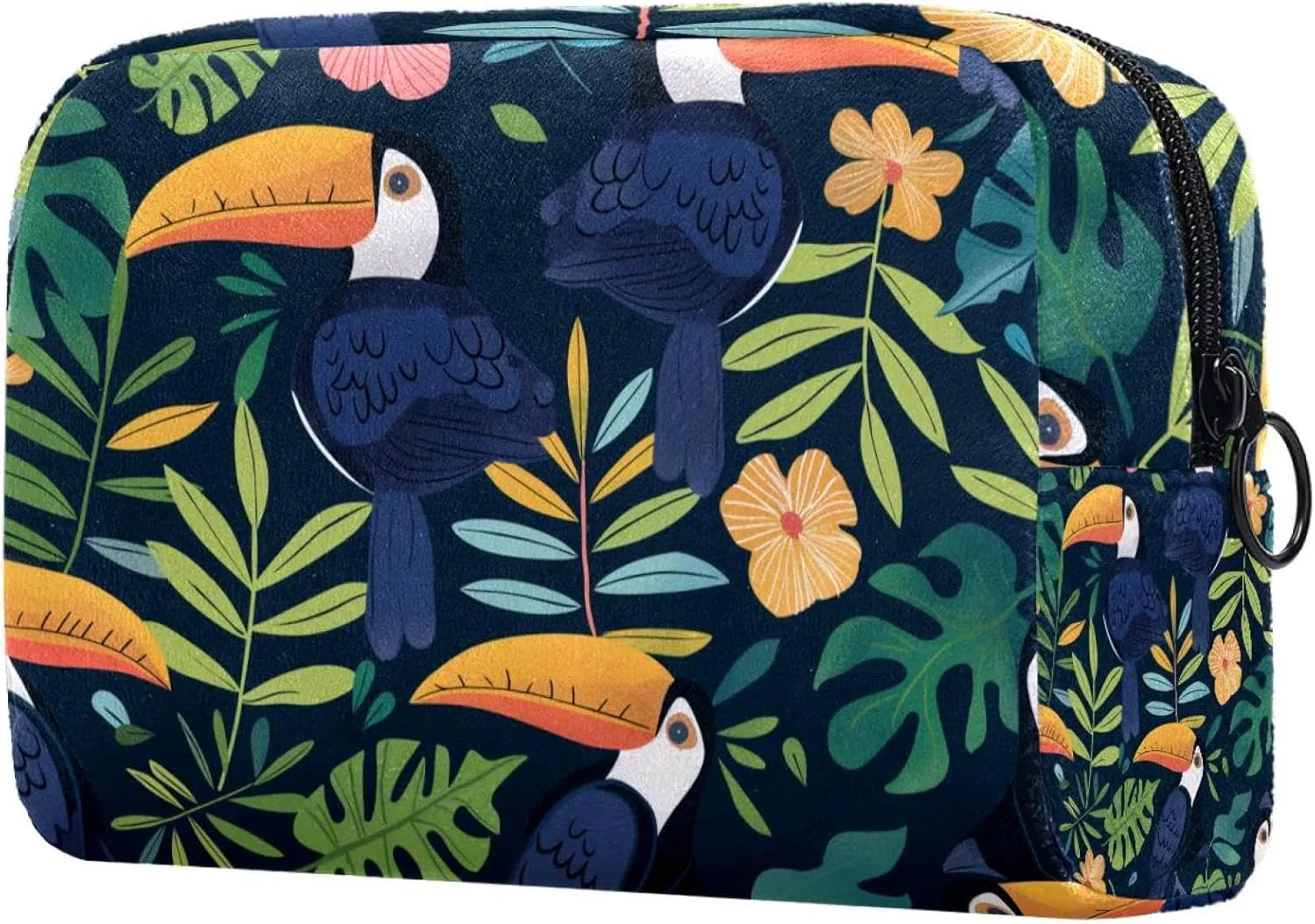 Travel Makeup Bag Tropical Leaf Bird Cosmetic Bag Toiletry Bag Portable Pouch For Women 7.3x3x5.1in