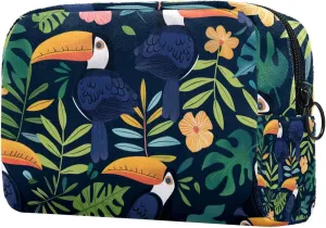 Travel Makeup Bag Tropical Leaf Bird Cosmetic Bag Toiletry Bag Portable Pouch For Women 7.3x3x5.1in