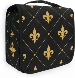 Travel Toiletry Bag Cosmetic Bag Black and Gold Ornamental Portable Hanging Cosmetic Case Traveling With Leakproof Compartment Makeup Toiletries Cosmetic Organizer for Women Men