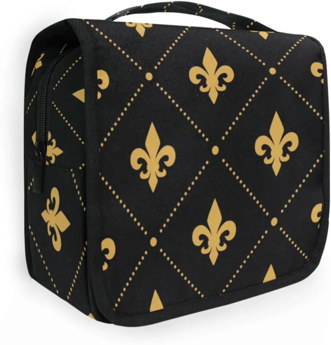 Travel Toiletry Bag Cosmetic Bag Black and Gold Ornamental Portable Hanging Cosmetic Case Traveling With Leakproof Compartment Makeup Toiletries Cosmetic Organizer for Women Men