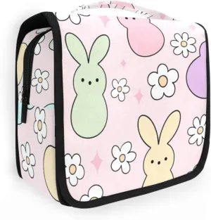 Travel Toiletry Bag Cosmetic Bag Bunny Easter Candy Daisy Flower Portable Hanging Cosmetic Case Traveling With Leakproof Compartment Makeup Toiletries Cosmetic Organizer for Women Men